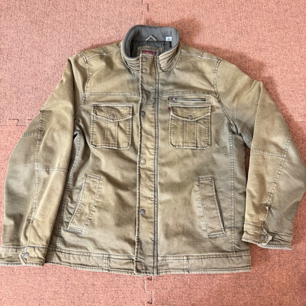 Vintage Levis Strauss Mens Field Jacket Olive Green Canvas Quilted Lined Large